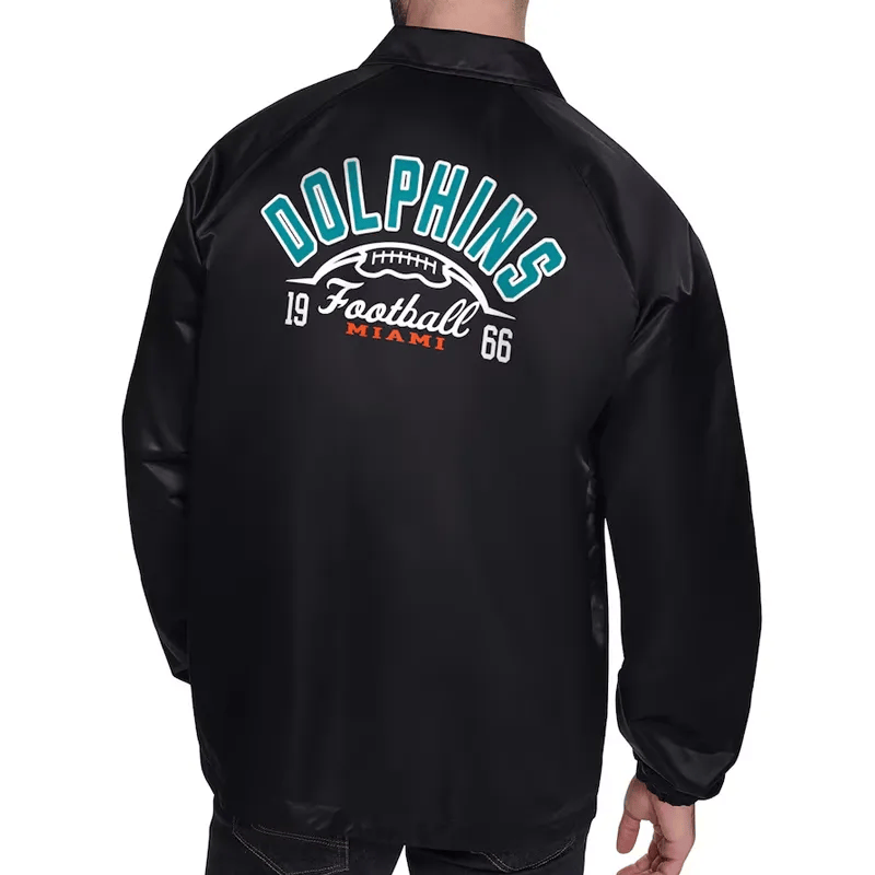 Alternative view of Miami Dolphins Retro Logo Coaches Black Satin Jacket
