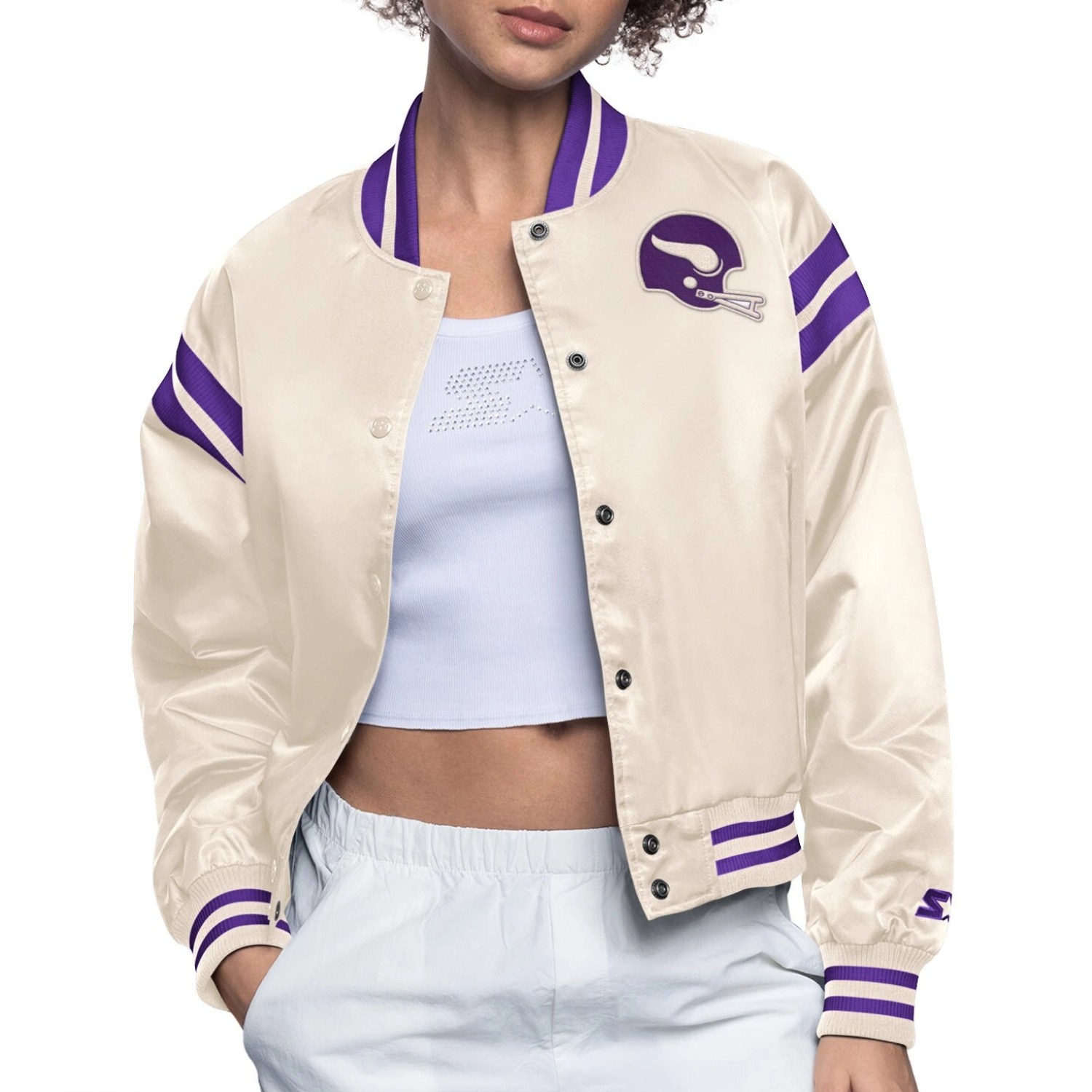 Minnesota Vikings Women's Full Count Cream Satin Jacket