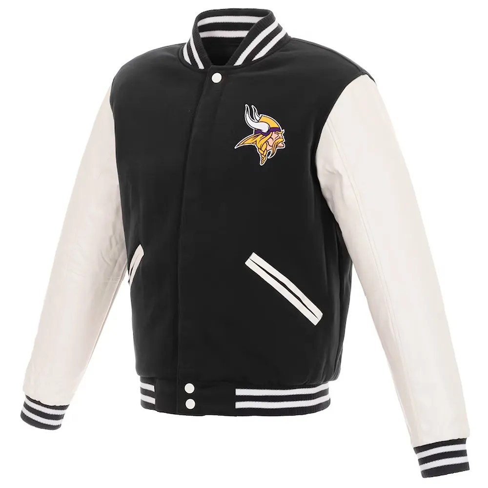 Minnesota Vikings Two Tone Wool & Leather Varsity Jacket