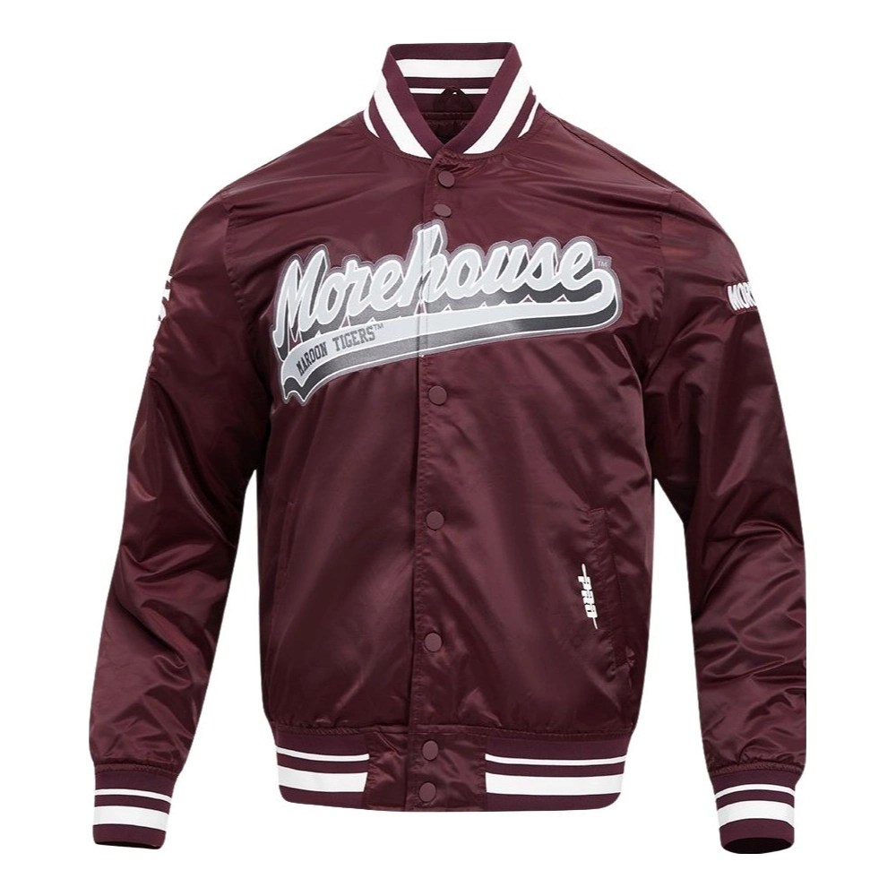 Morehouse Maroon Tigers Script Tail Maroon Satin Varsity Jacket