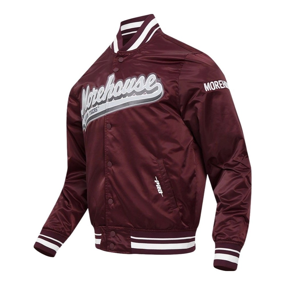 Alternative view of Morehouse Maroon Tigers Script Tail Maroon Satin Varsity Jacket