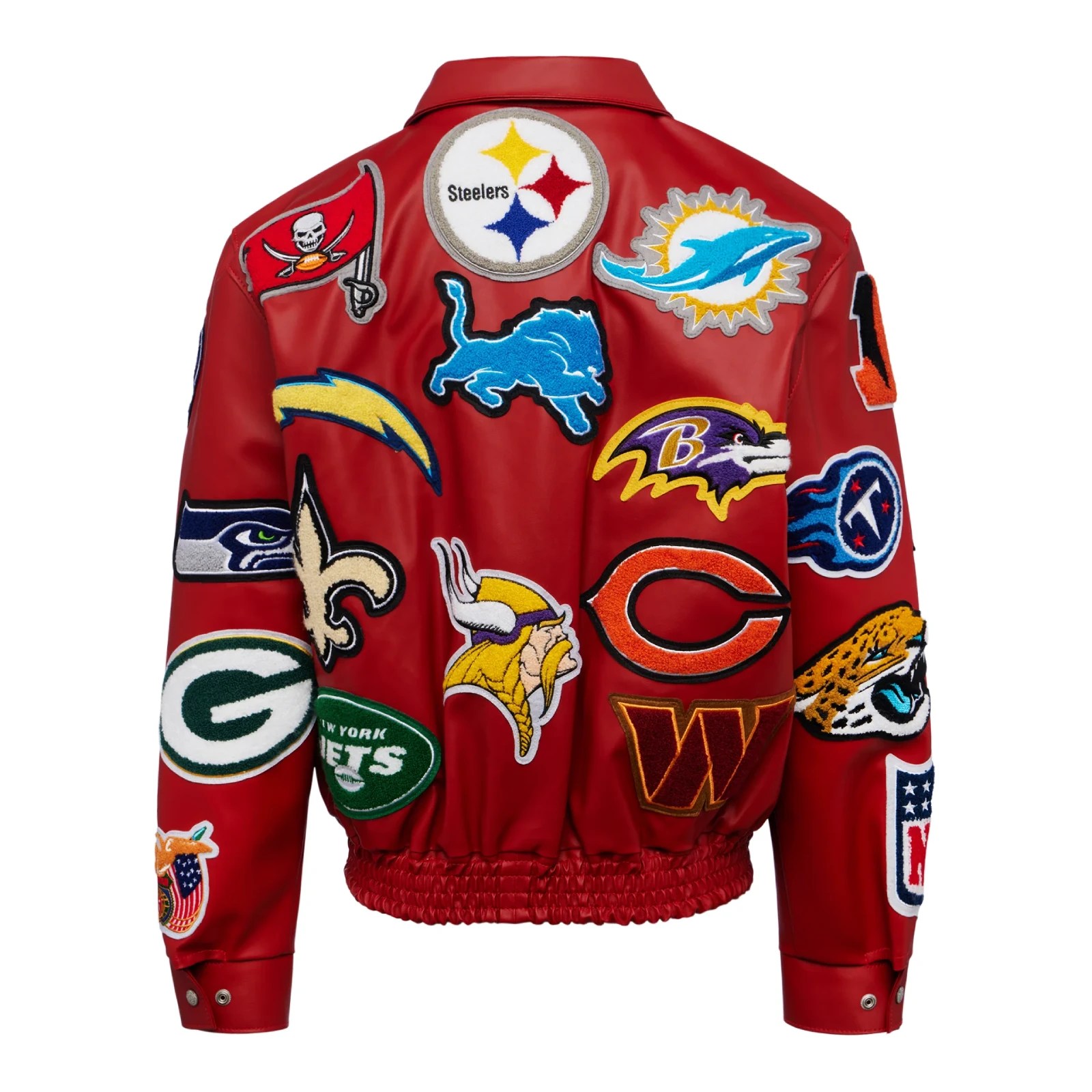 Alternative view of NFL Collage Multi Patch Red Leather Jacket