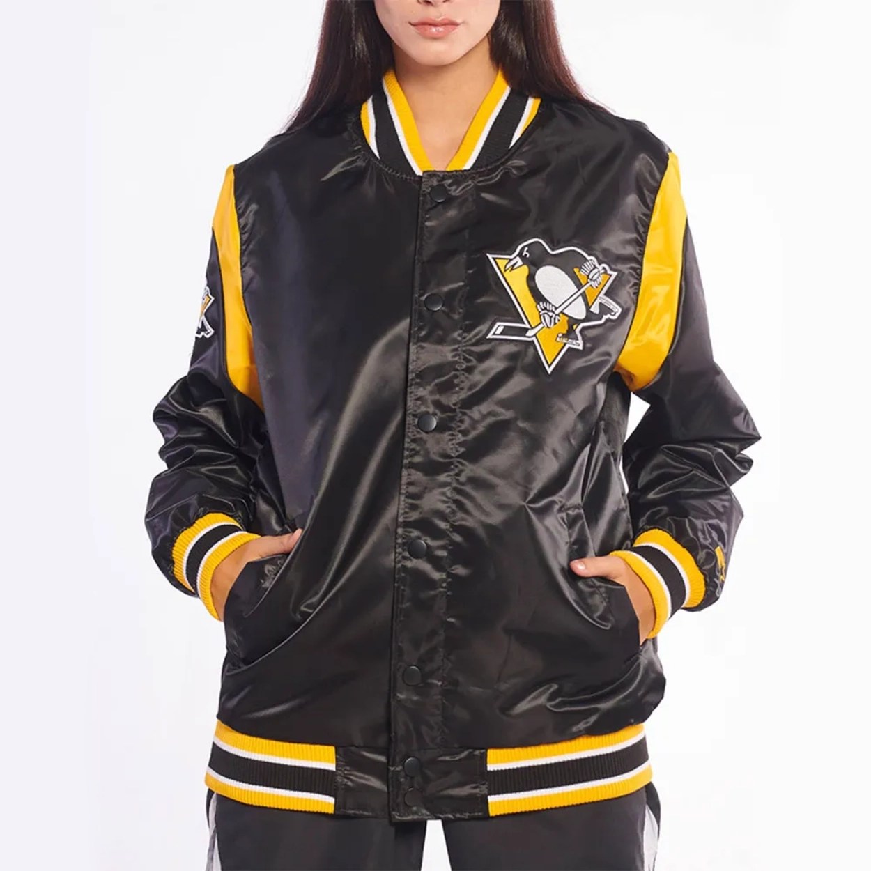 Pittsburgh Penguins Women's Teddy Black Satin Jacket