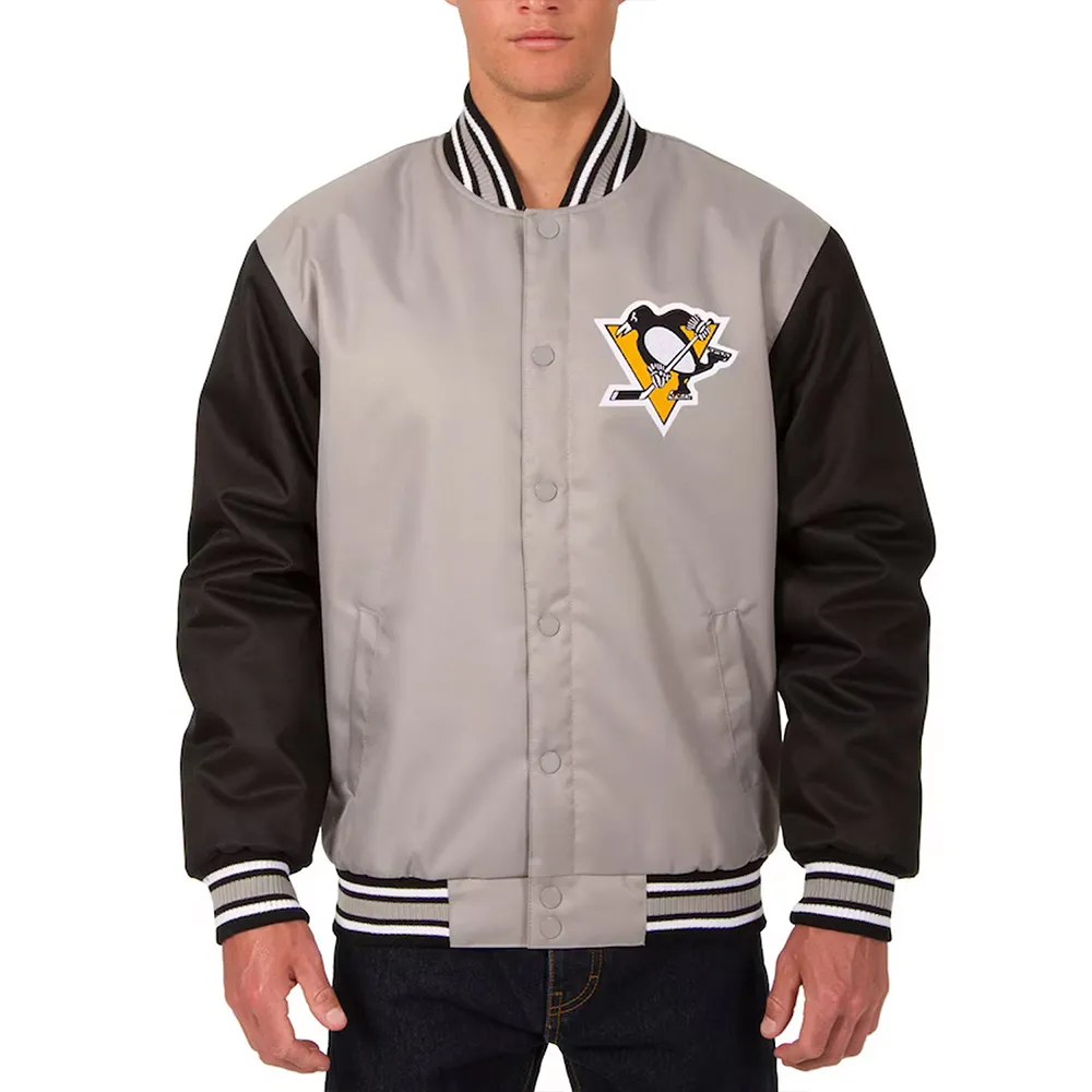 Pittsburgh Penguins Two Hit Gray/Black Polyester Varsity Jacket