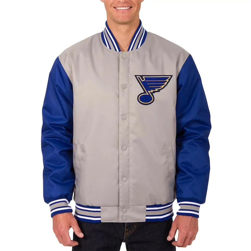 St. Louis Blues Two Tone Gray/Blue Polyester Varsity Jacket