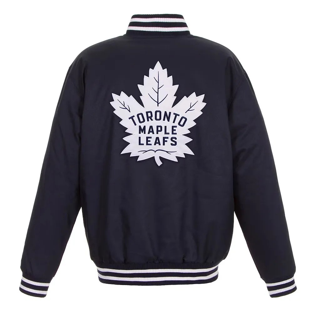 Alternative view of Toronto Maple Leafs Two Hit Navy Polyester Varsity Jacket