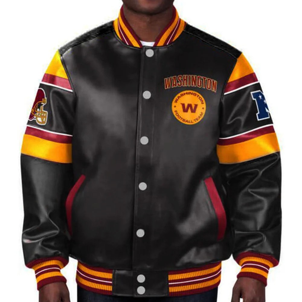 Washington Commanders Full-Snap Leather Black Varsity Jacket