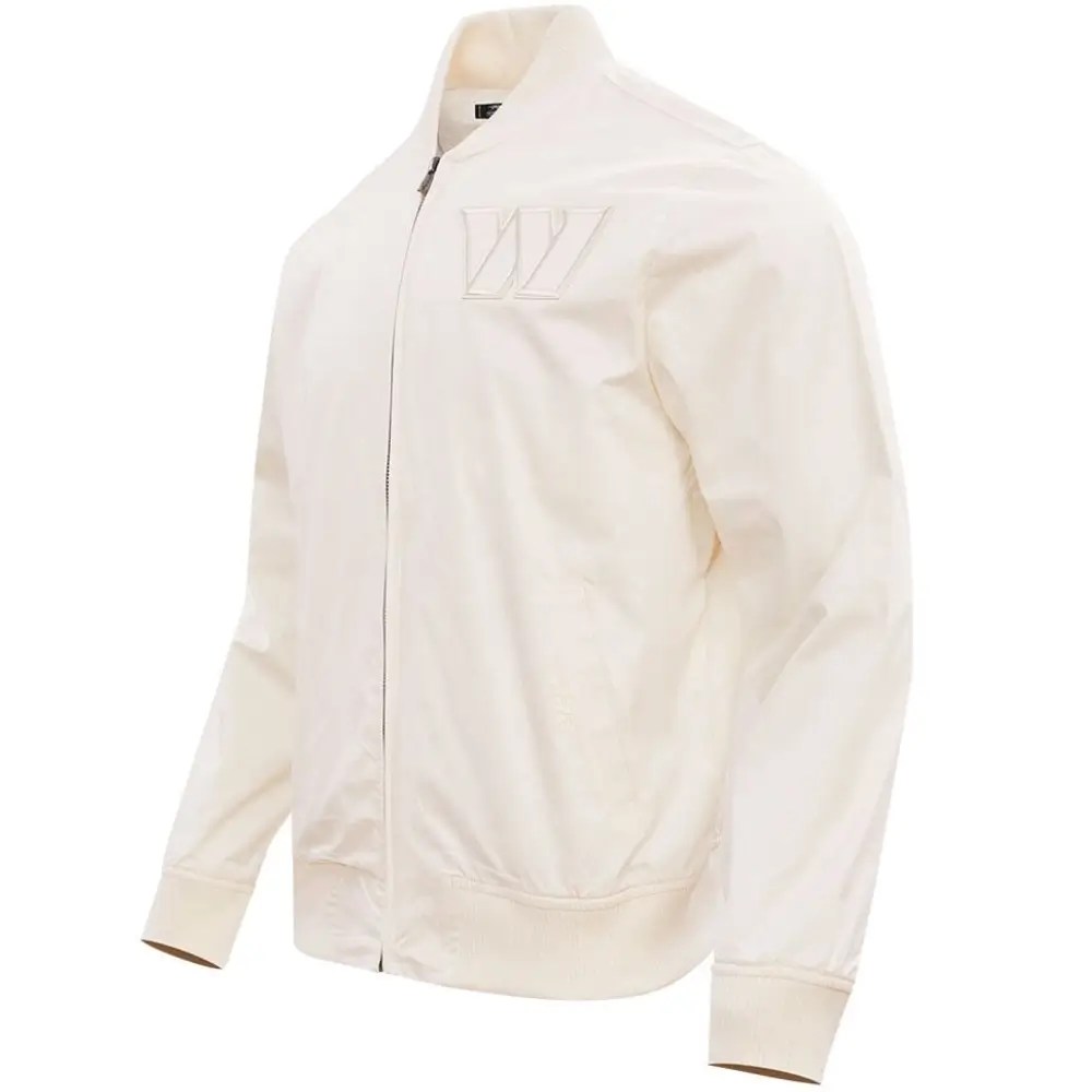 Washington Commanders Neutral White Satin Varsity Jacket