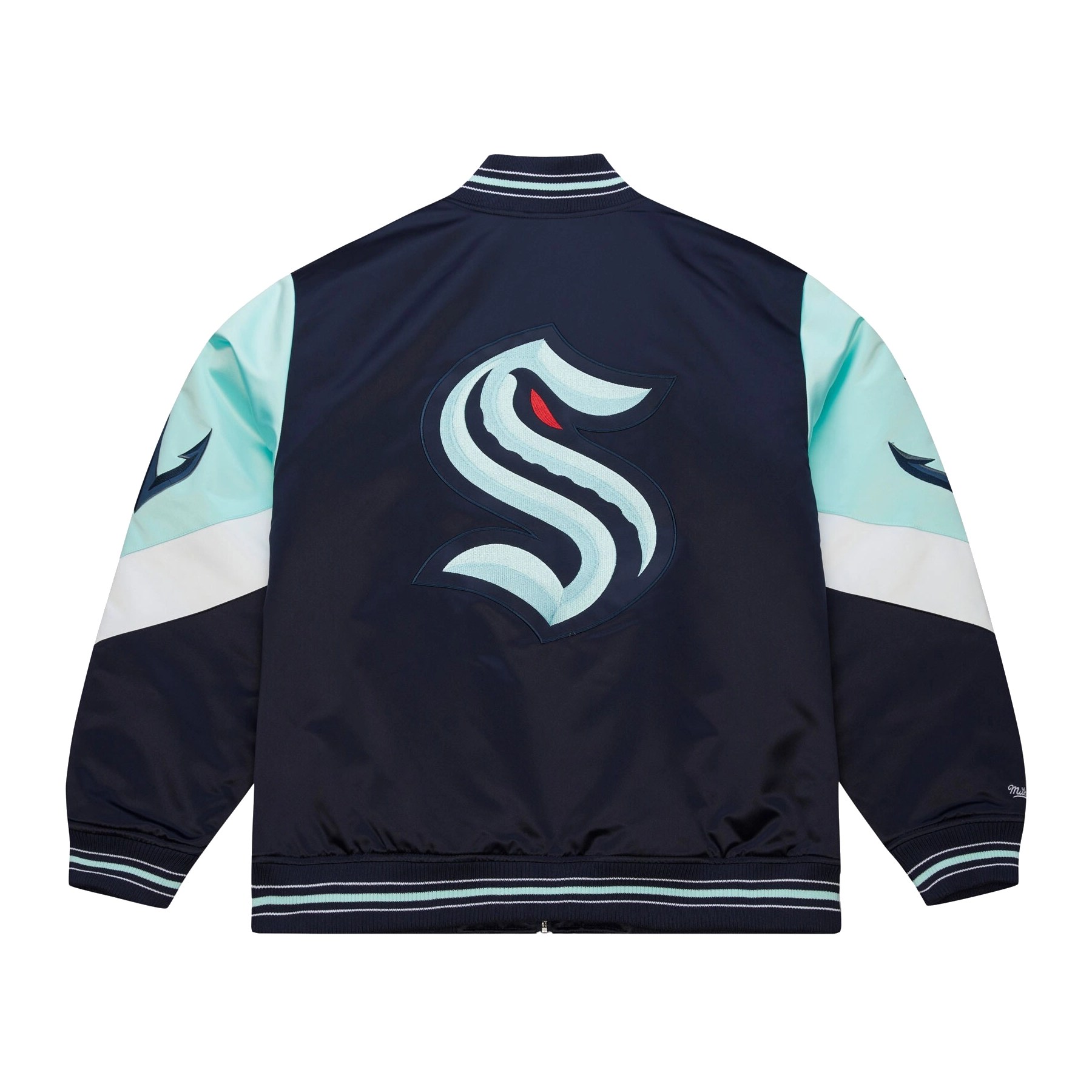 Alternative view of Seattle Kraken Throwback Current Deep Sea Blue Satin Jacket