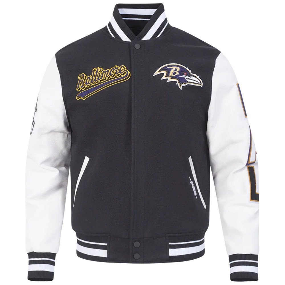 Baltimore Ravens Script Tail Wool/Leather Jacket