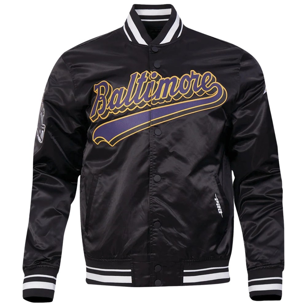 Baltimore Ravens Script Tail Black Satin Jacket