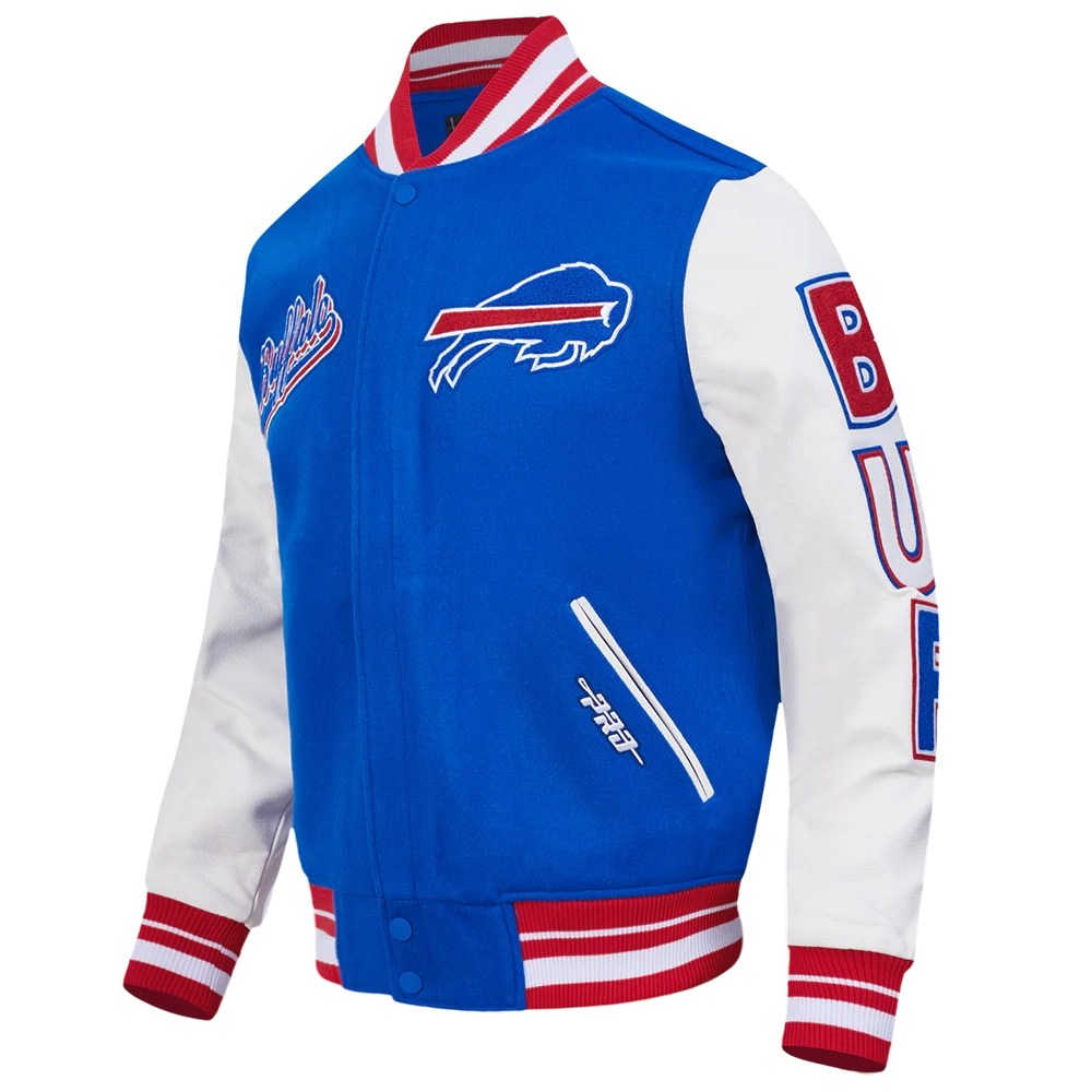Alternative view of Buffalo Bills Script Tail Royal Blue/White Varsity Jacket
