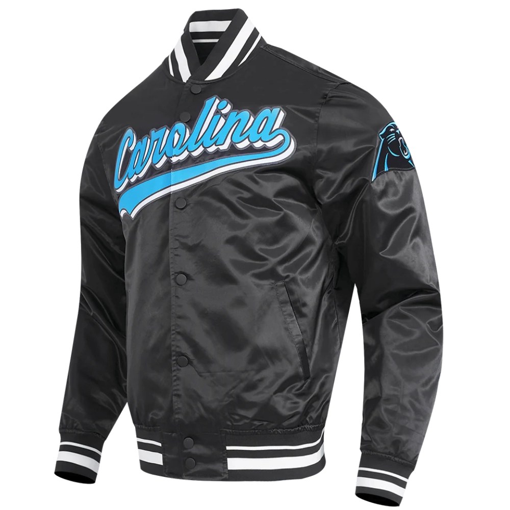 Alternative view of Carolina Panthers Script Tail Black Satin Jacket