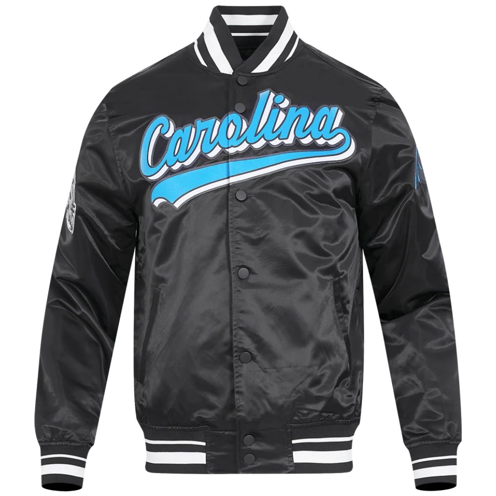 Carolina Panthers Script Tail Black Satin Jacket