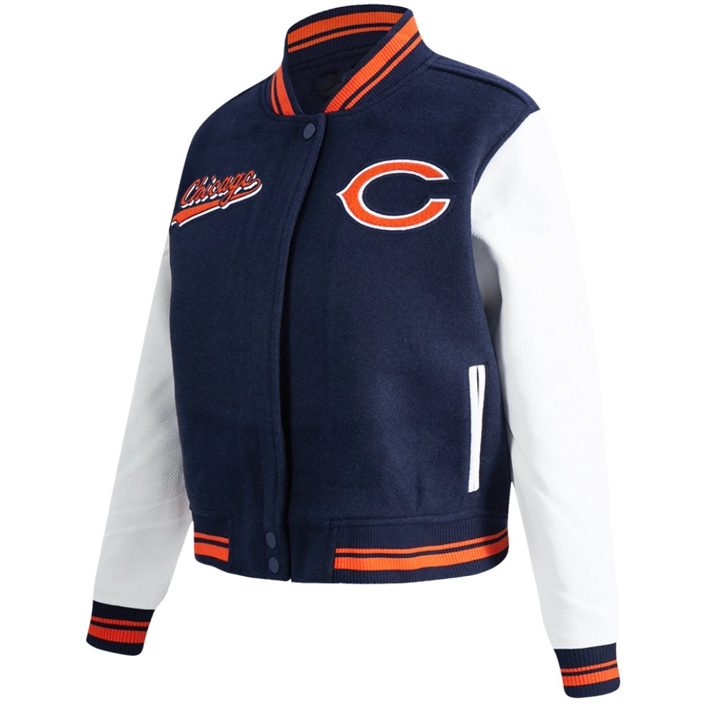 Alternative view of Chicago Bears Women's Script Tail Wool/Leather Jacket