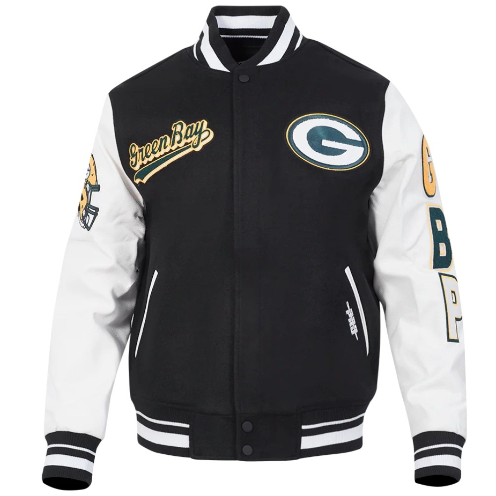 Green Bay Packers Script Tail Wool/Leather Jacket