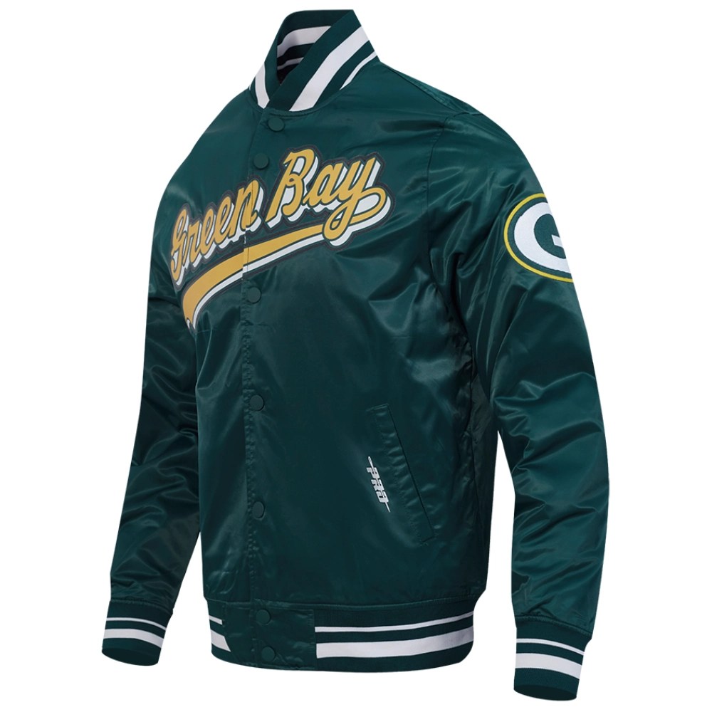 Alternative view of Green Bay Packers Script Tail Green Satin Jacket
