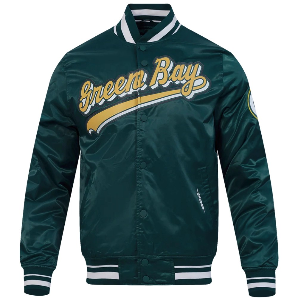 Green Bay Packers Script Tail Green Satin Jacket