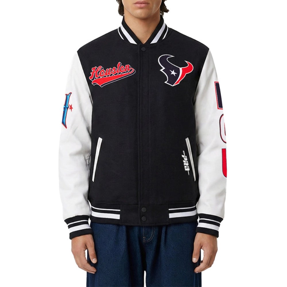Houston Texans Script Tail Black Wool/Leather Jacket