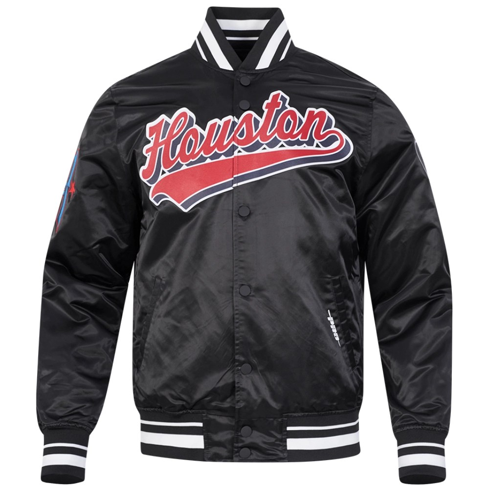 Houston Texans Script Tail Black Satin Jacket