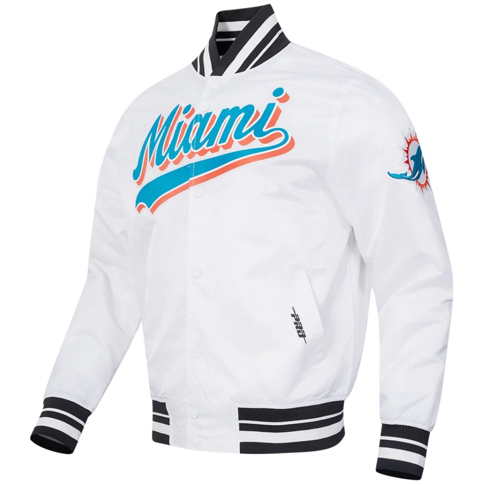 Alternative view of Miami Dolphins Script Tail White Satin Jacket