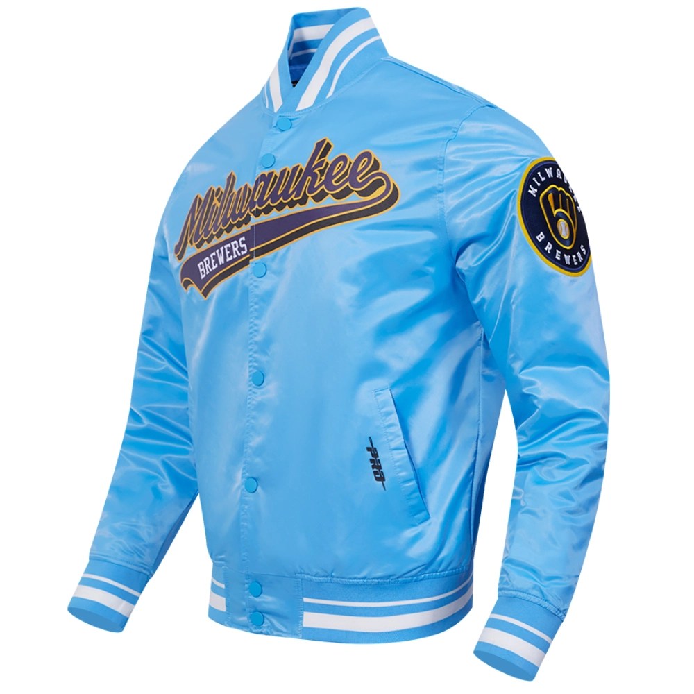 Alternative view of Milwaukee Brewers Script Tail Blue Satin Jacket