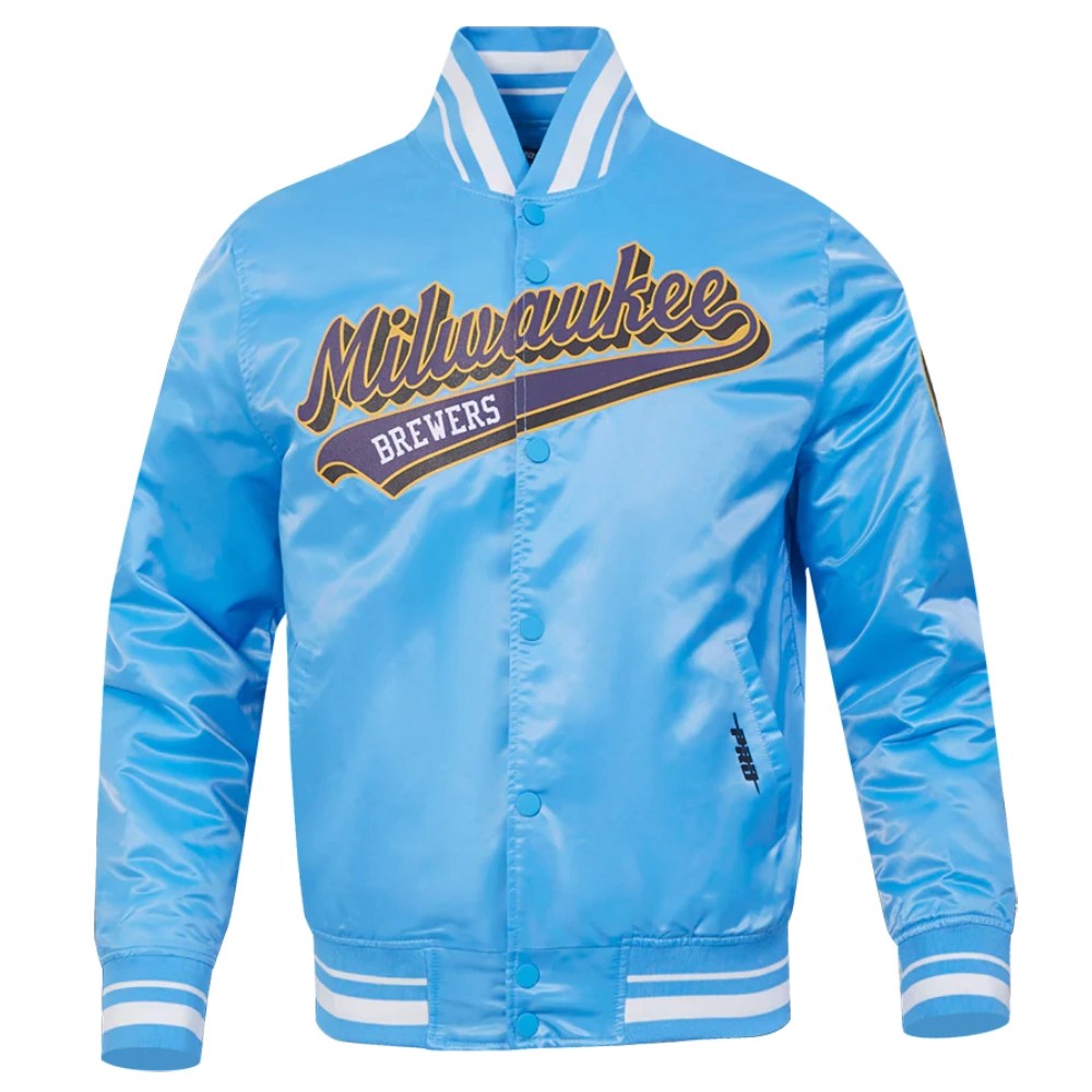 Milwaukee Brewers Script Tail Blue Satin Jacket