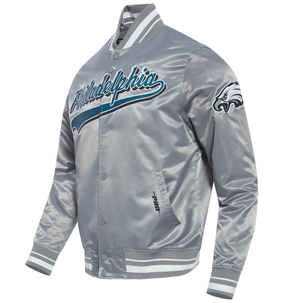 Alternative view of Philadelphia Eagles Script Tail Gray Satin Jacket