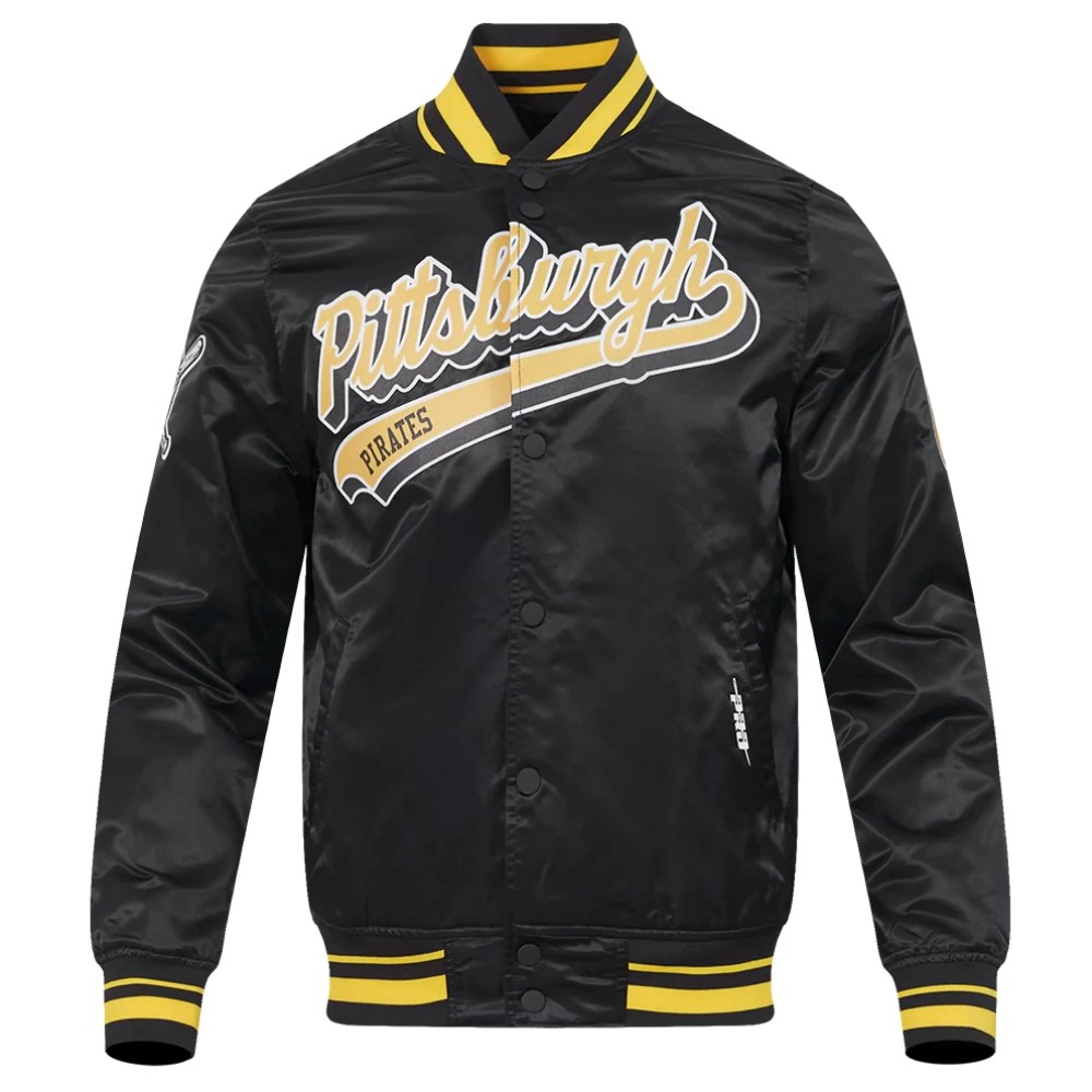 Pittsburgh Pirates Script Tail Black Satin Jacket