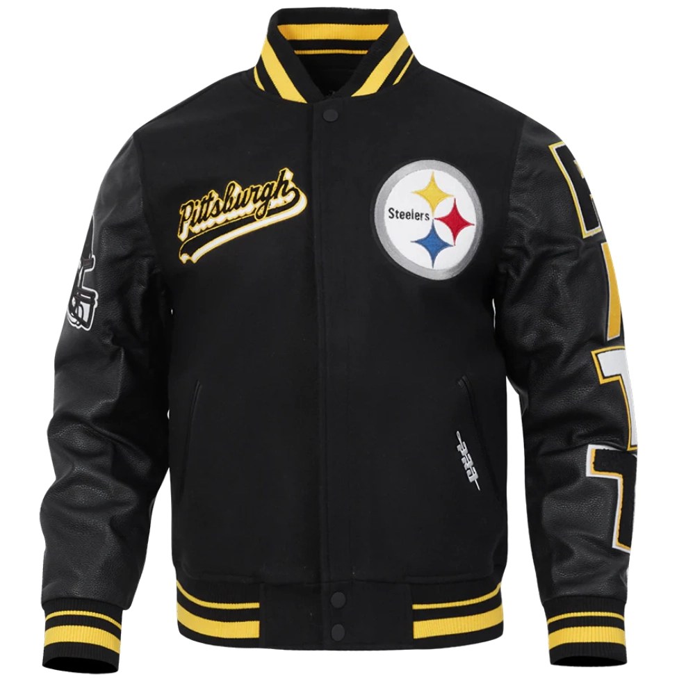 Alternative view of Pittsburgh Steelers Script Tail Wool/Leather Jacket