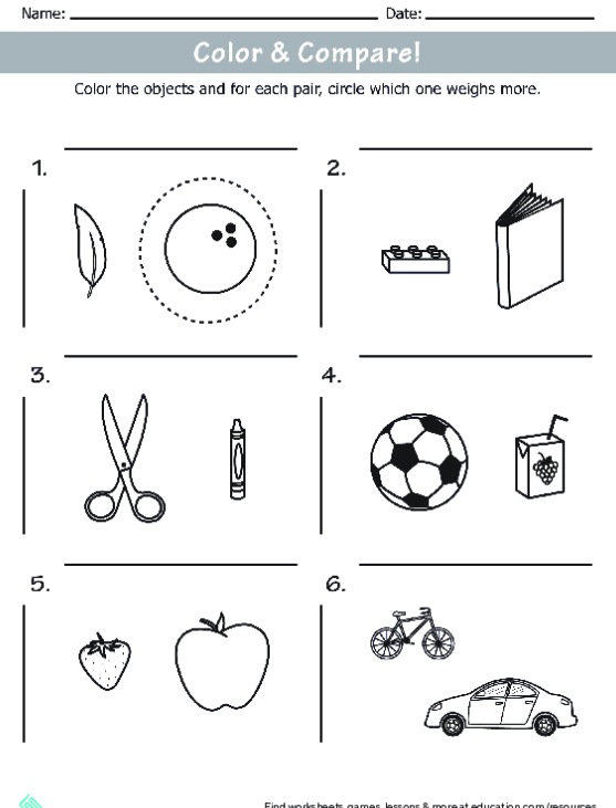color and compare ordering weight worksheets 99worksheets