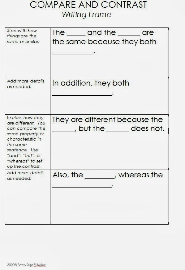 language frames compare and contrast worksheets 99worksheets
