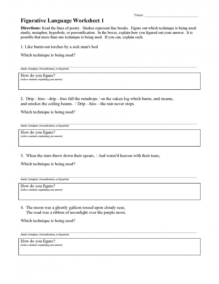 figurative language figure it out worksheets 99worksheets