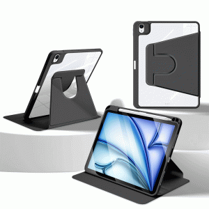 EVO Acrylic Hard 360 Degree Rotation Case Standing Flip Cover (Back Part Clear) With Pencil Holder For iPad