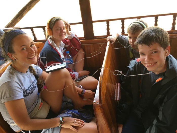 Evan and Gage share music with their new friends from Sweden