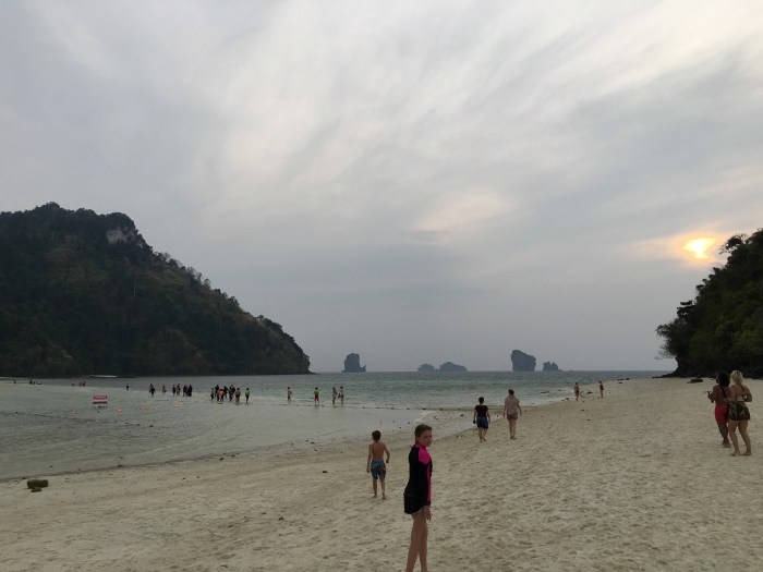 Catching the sunset from a sand bar between 2 islands. At high tide, the sand bar disappears.