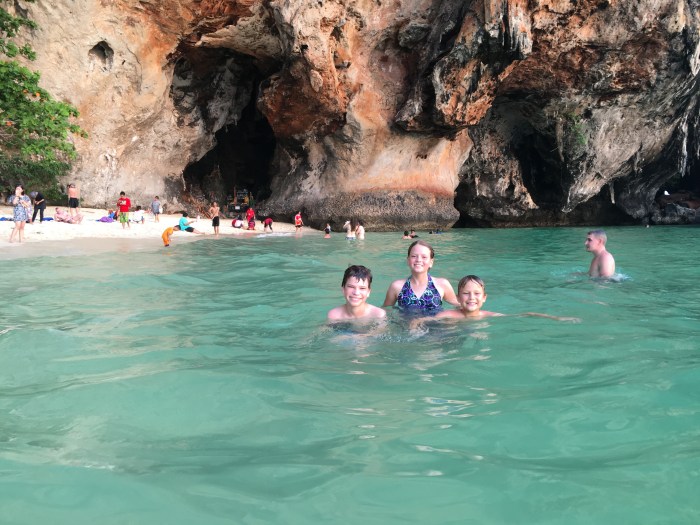 Hat Phra Nang beach and Princess Cave in the background. You can actually swim into the caves and climb through to the other side!