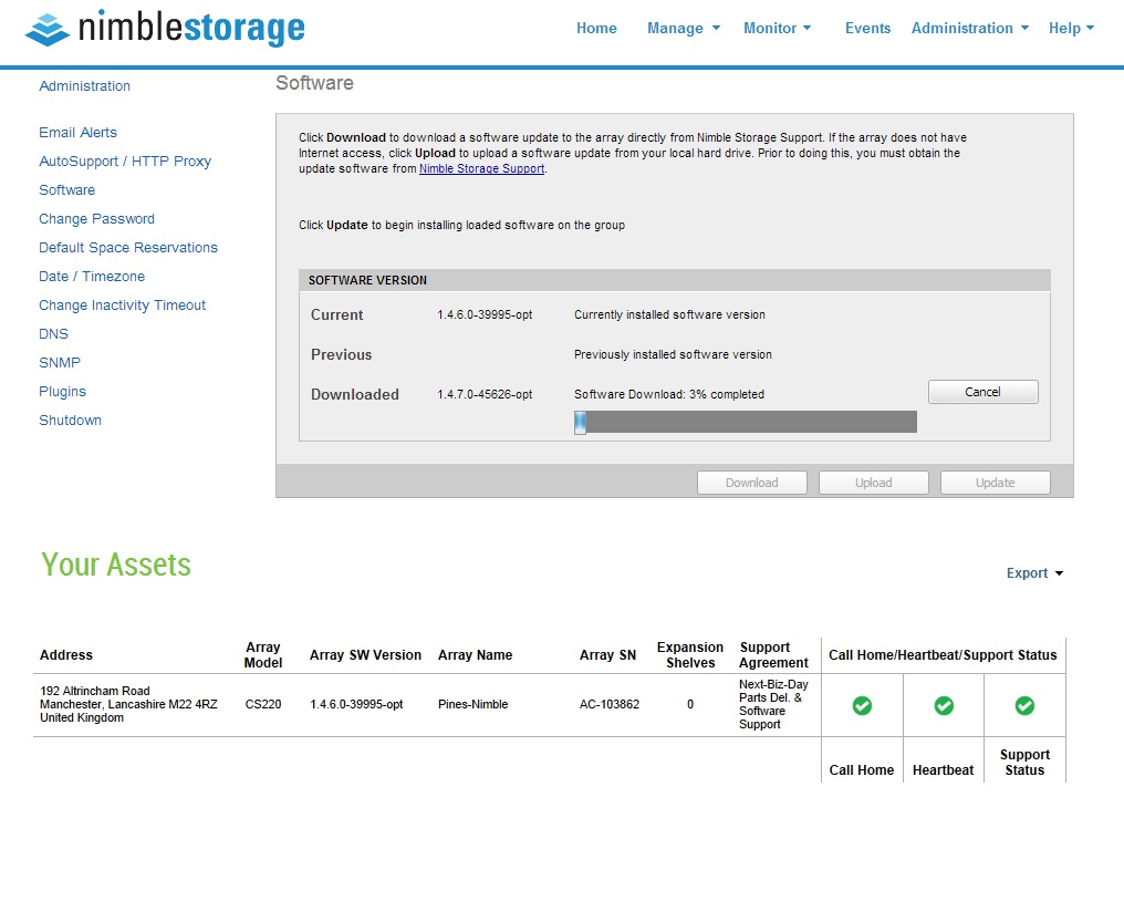 Nimble Upgrade Screen