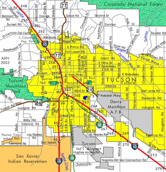 Tucson AZ AARoads City Guide Tucson Map 