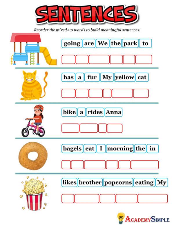 scrambled sentences worksheet 4 academy simple