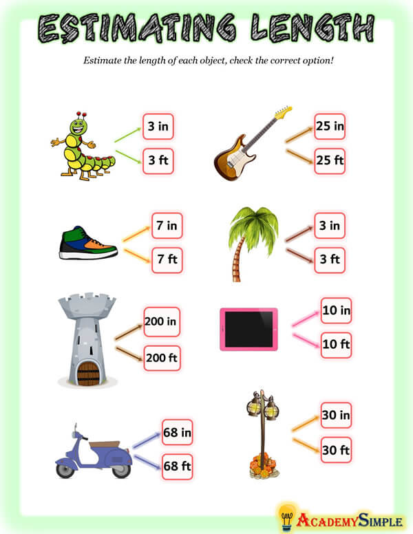 units of length worksheet estimating length inches or feet academy simple