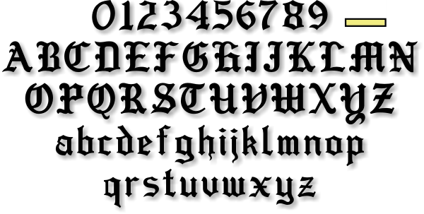 old english flat cut numbers letters