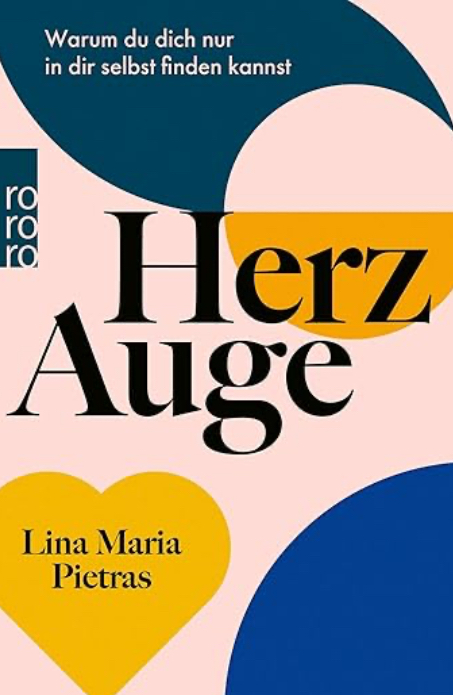 Capa do livro Herz Auge com um fundo rosa e imagens abstratas coloridas
