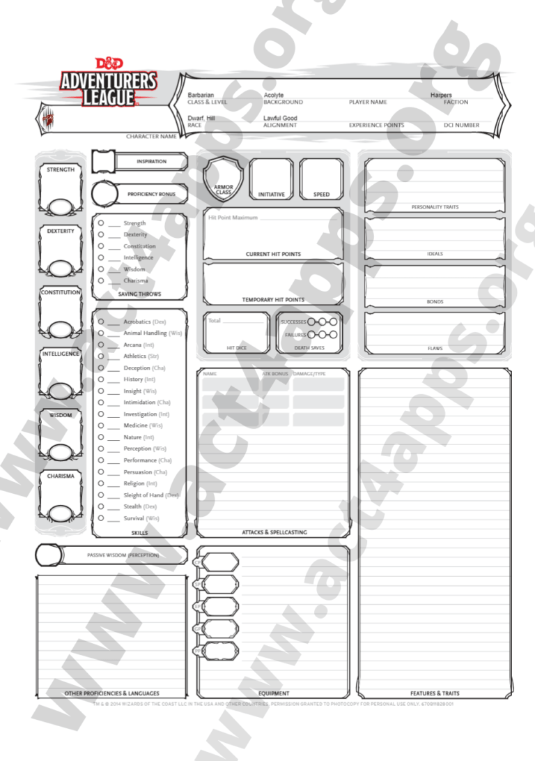 dnd 5e character sheet pdf editable fillable