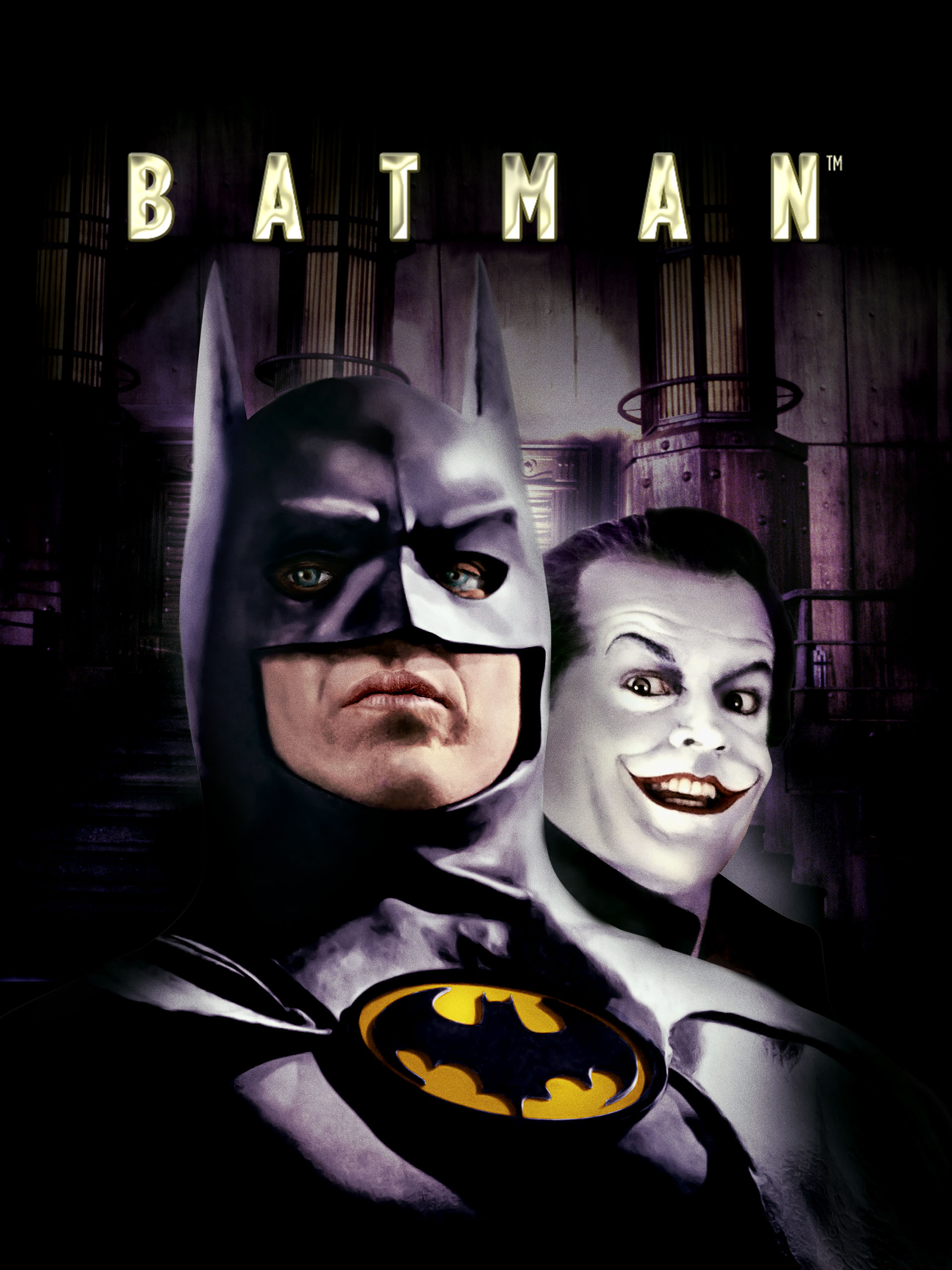 Poster image of Michael Keaton's Batman and Jack Nicholson's Joker for the 1989 movie Batman, directed by Tim Burton. For display uses only under the fair use act.