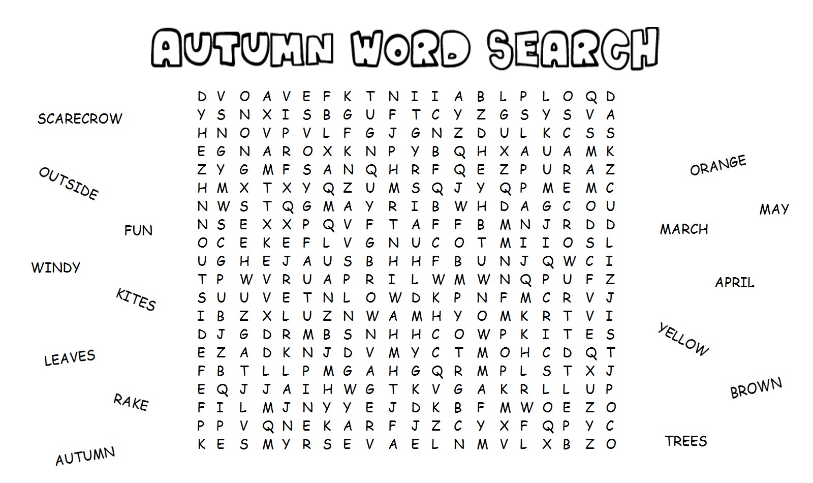 fall word search for brain training activity shelter