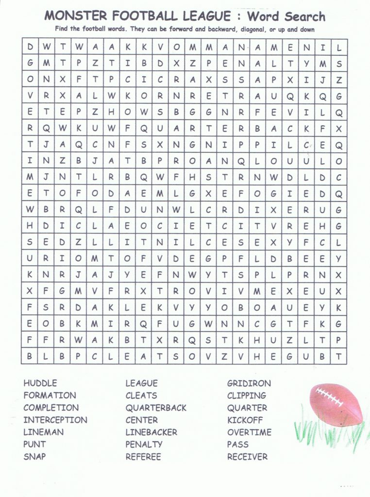 printable football word search activity shelter