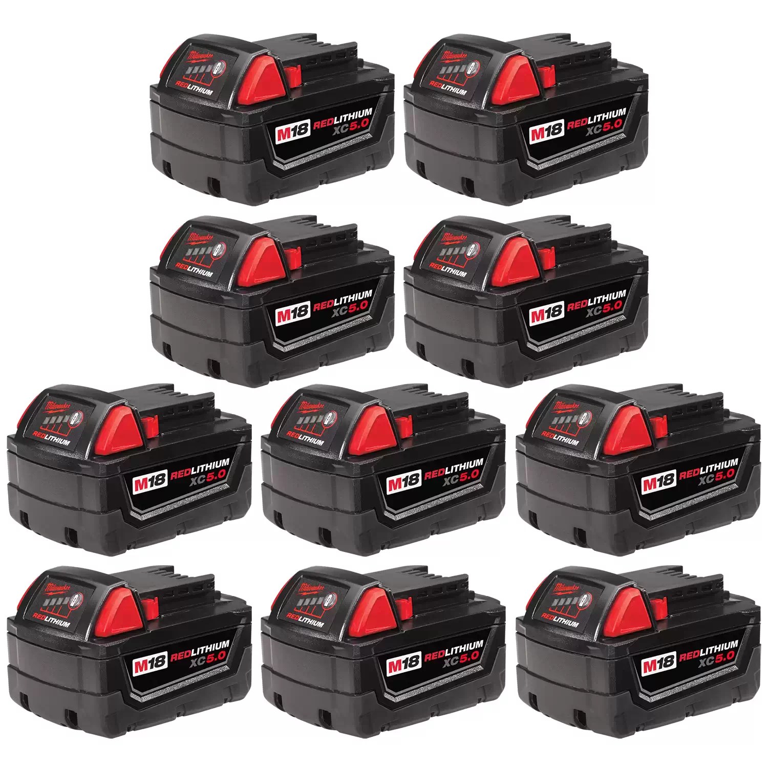 Milwaukee 48-11-1851 M18 18 Volt Lithium-Ion Cordless REDLITHIUM XC 5.0Ah Extended Capacity Battery Pack (10 Piece)