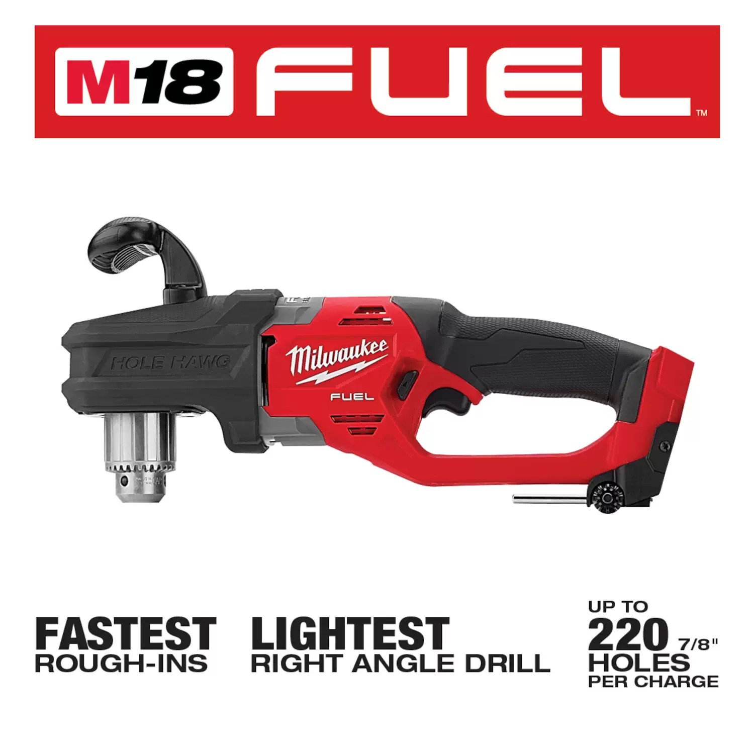 Milwaukee 2807-20 M18 FUEL Lithium-Ion Brushless Hole Hawg 1/2" Right Angle Drill - Tool Only