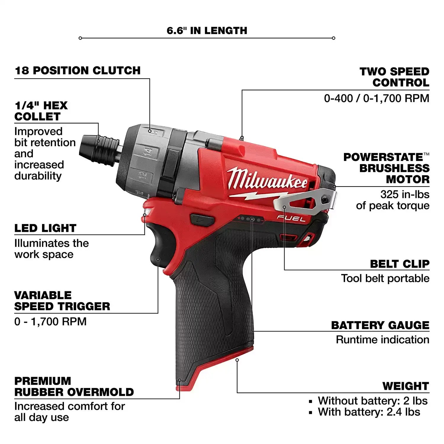Milwaukee 2402-22 M12 FUEL 12 Volt Lithium-Ion Brushless Cordless 2SPD Screwdriver Kit